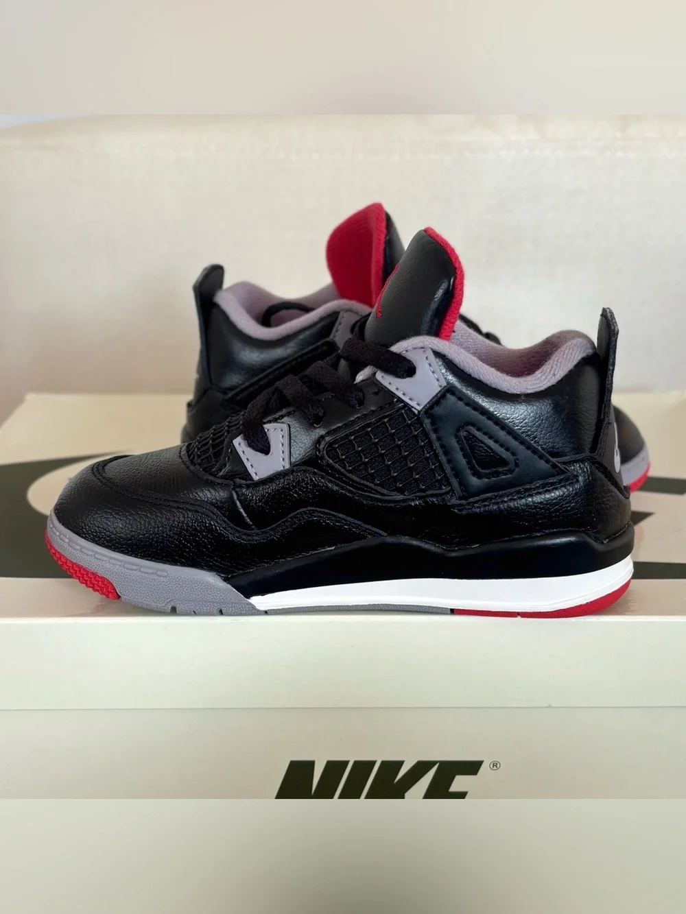 Nike Air Jordan 4 Retro Bred Reimagined PS BQ7669-006 Kids Size 10C Black Red